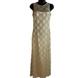 Vtg Rimini by shaw Champagne Dress Nylon Metallic Maxi Semi Formal Size 4